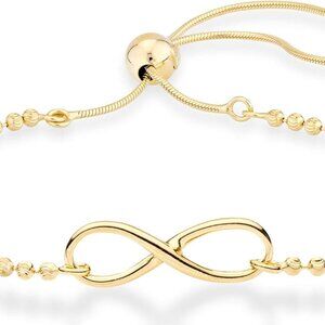 925 Silver or Gold Over Silver Infinity Beaded Chain Bracelet for Women
